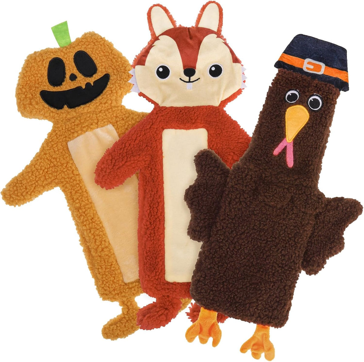 Christmas Dog Toys, Durable Crutch Bone Rope Toys 4 Pack - Turkey & Squirrel & Pumpkin