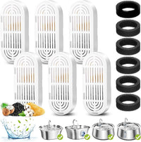 6 Pack Replacement Cat Fountain Filters & Replacement Sponges for Stainless Steel Pet Fountain with Water Level Window, Fountain Carbon Filters for Dog Water Dispenser Bowl