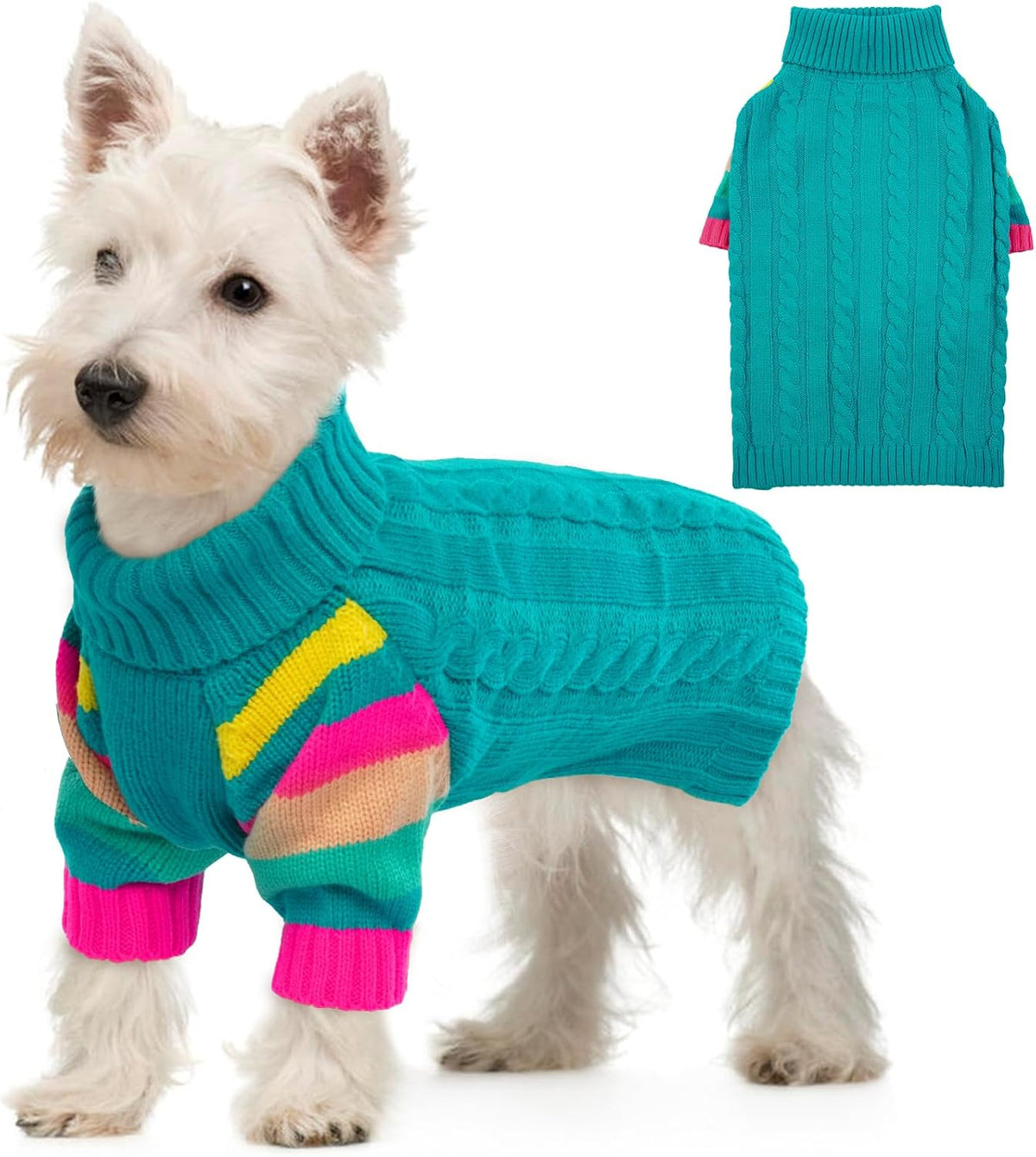 Green turtleneck pullover dog sweater with sleeves in size S