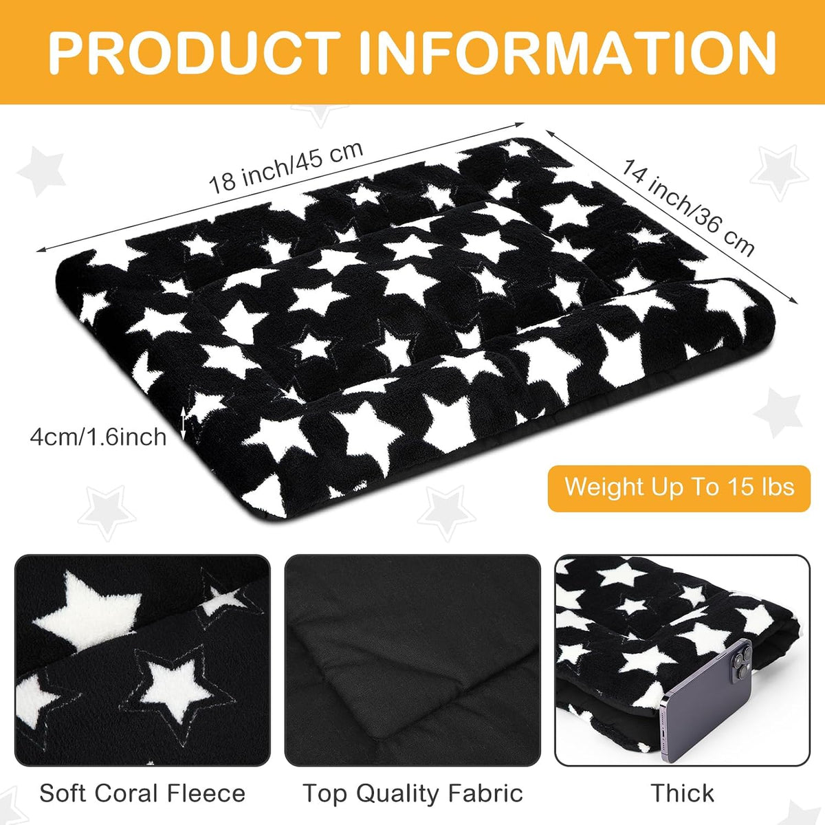 4 Pcs Dog Crate Pads Soft Warm - Rectangular 18 x 14 x 1.6 Inch / Star / Black - image 2