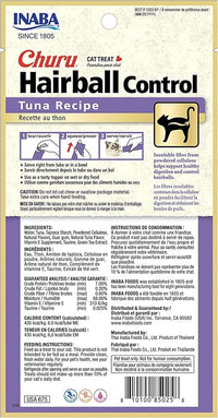 INABA Churu for Cats, Functional, Creamy Lickable Purée Cat Treat for Hairball Control with Taurine & Vitamin E, 0.5 Ounces Each, 48 Tubes (4 per Pack), Tuna Recipe