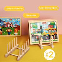Barydat 2 piece natural wood puzzle rack organizer holding jigsaw puzzle boxes upright - view 7