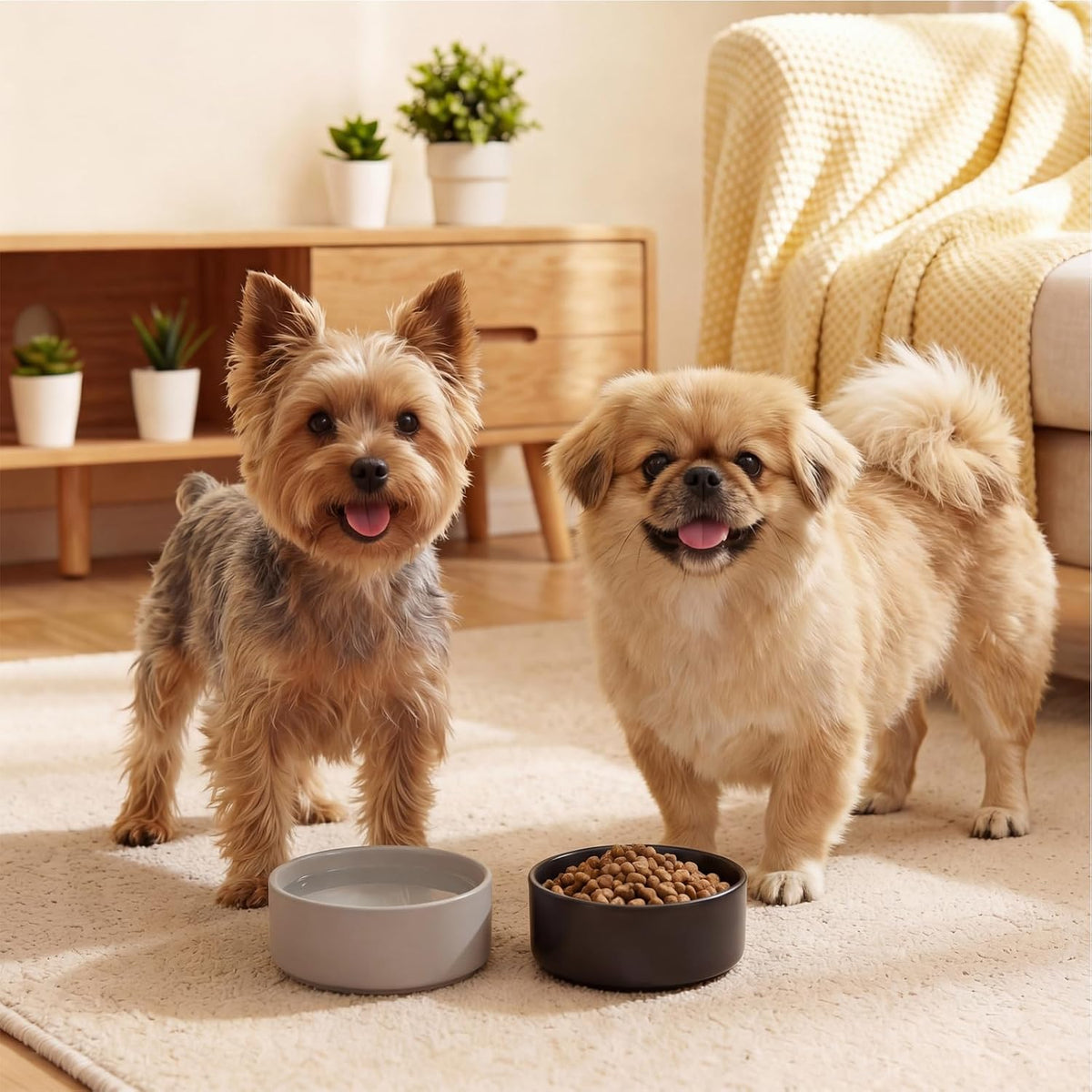 Ceramic Dog Bowl for Food and Water - Small / Grey (2 Pack) - image 4