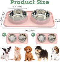 BNOSDM Double Dog Food Bowls Stainless Steel Dog Food and Water Bowls - Pink【Set of 2】 - image 2