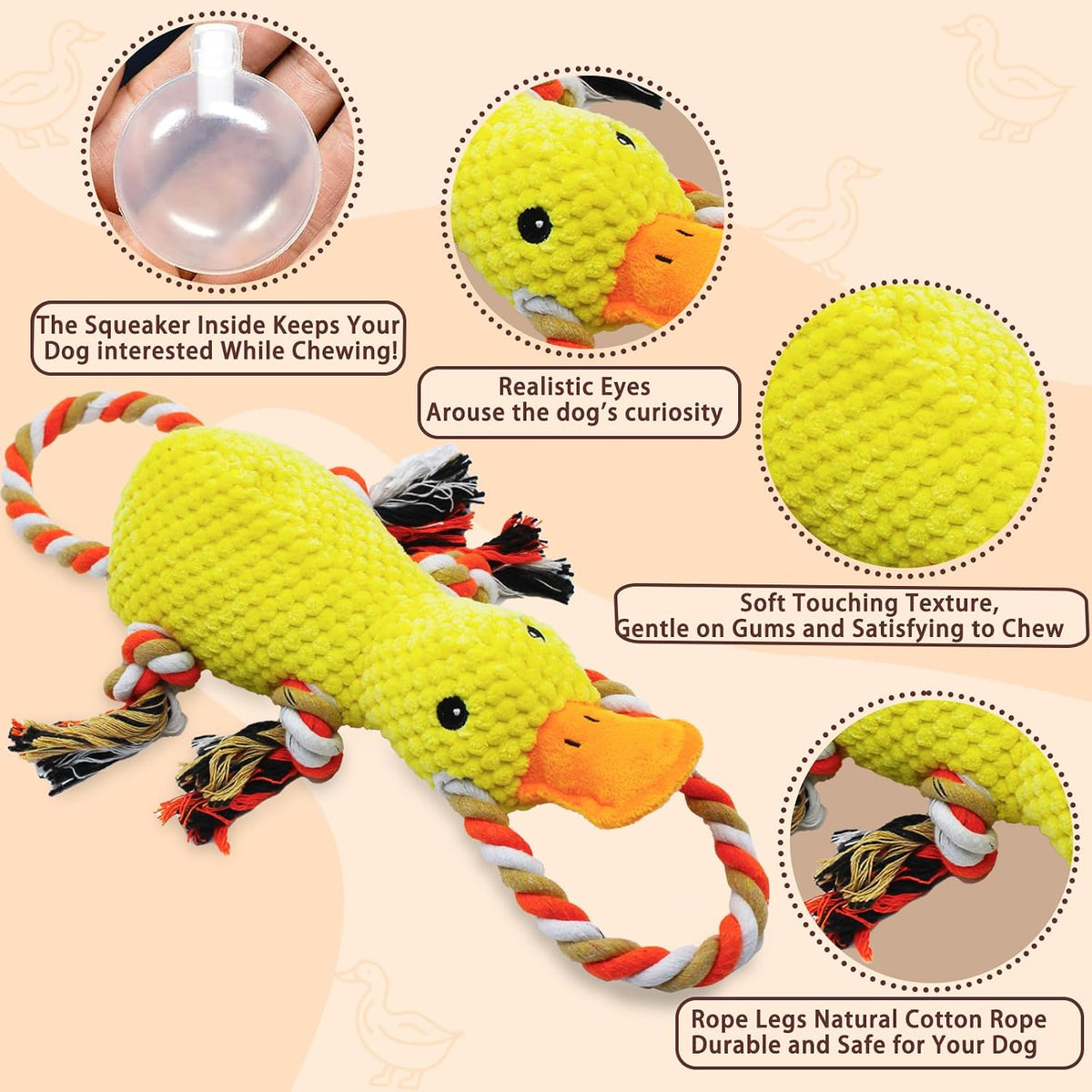 Tug of War Dog Toy, Squeaky Dog Toys Interactive Duck Puppy Toys – Essentials for Dogs - Yellow Duck - image 3