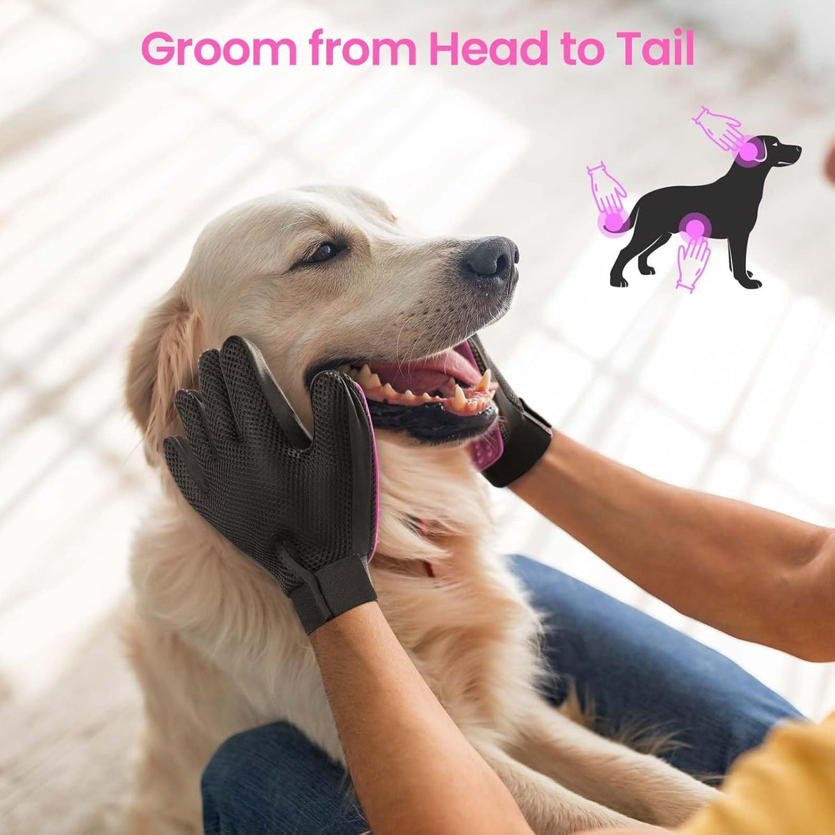 Pet Hair Removal Glove with 255 Silicone Tips for Dogs & Cats - Pink - image 4