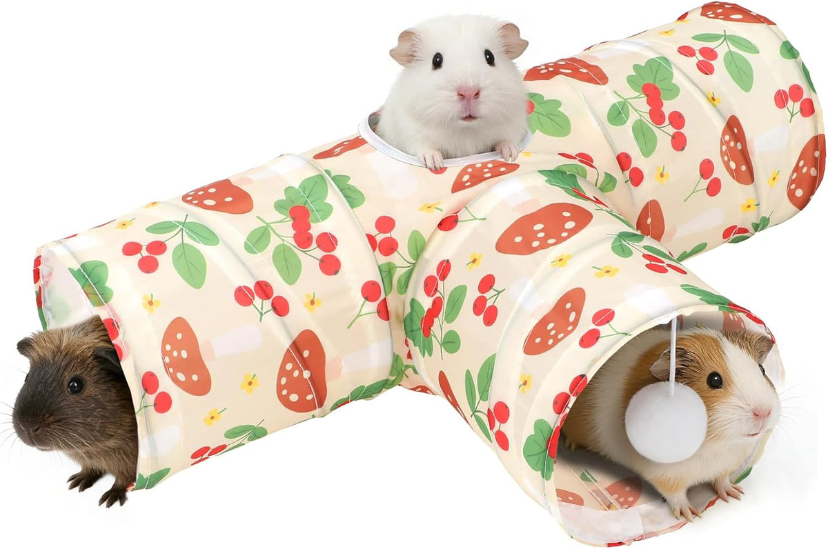 Guinea Pig Tunnel Hideout 3-Way Collapsible Small Pet Tubes - Cherry