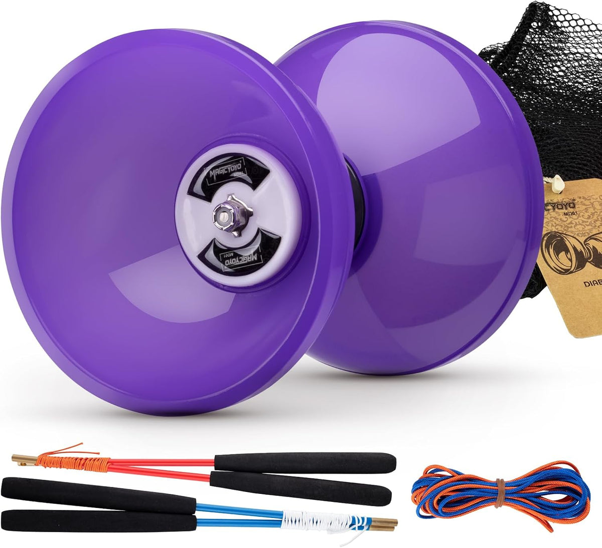 CHEE MONG MD01 triple bearing Chinese yoyo diabolo in blue and white with carbon sticks - view 3