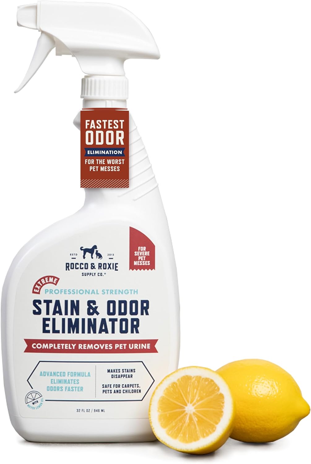Rocco & Roxie Enzyme Stain & Odor Eliminator - Light Lemon / 32 Fl Oz (Pack of 1)