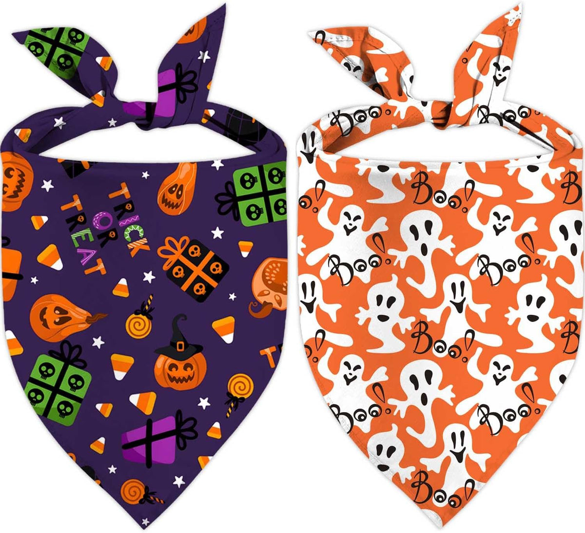 Halloween Dog Bandanas 2 Pack Reversible Triangle Scarf – Essentials for Dogs - Halloween