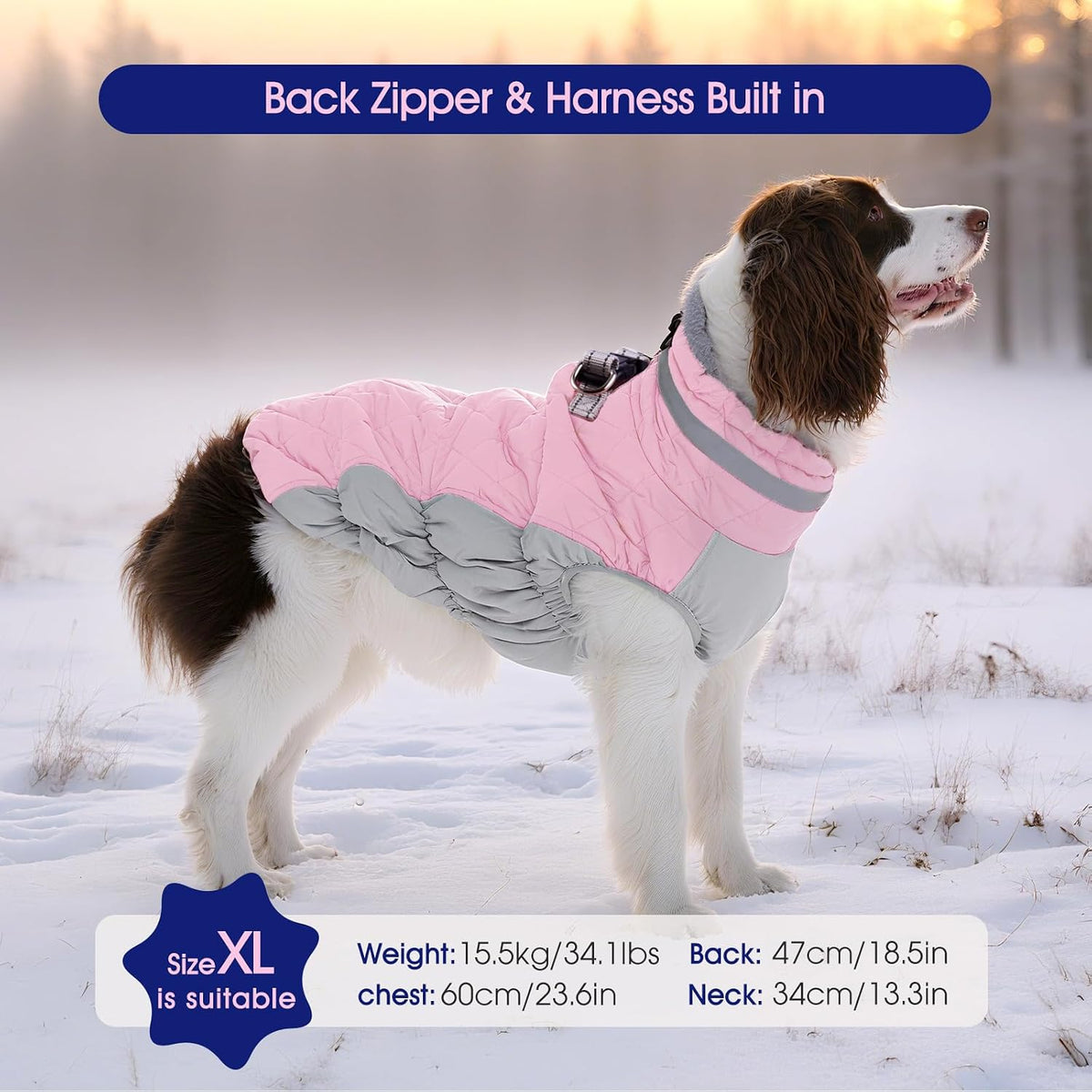 Dog Cold Weather Coats Reflective Dog Warm Jacket with Harness – Essentials for Dogs - Pink / XS(chest:14in) - image 2