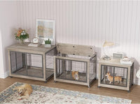 IchbinGo Dog Crate Furniture, Wooden Dog Crate Table, 43.7" Dog Kennel with 3 Doors, Flip-up Top Opening and Wheels, Decorative Pet Crate House for Large/Medium/Small Dog Indoor Use(Rustic Grey)