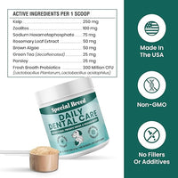 Dog Teeth Cleaning Powder – Natural Dog Dental Powder for Tartar Control, Fresh Breath & Gum Health – Daily Plaque Remover with Zeolite, Brown Algae, Probiotics & Rosemary – 180 Scoops