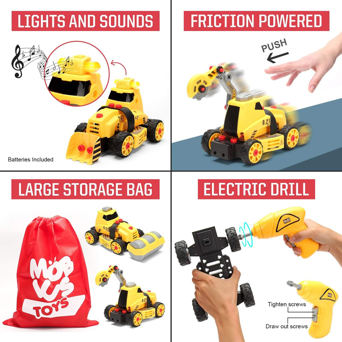 MOBIUS 7-in-1 Take-Apart Construction Truck Set with Drill - 7 in 1 Construction Playset - image 3