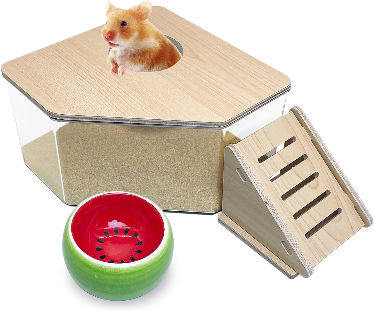 Extra Large Wood Hamster Sand Bath Box Small Animals Bathroom - Triangle