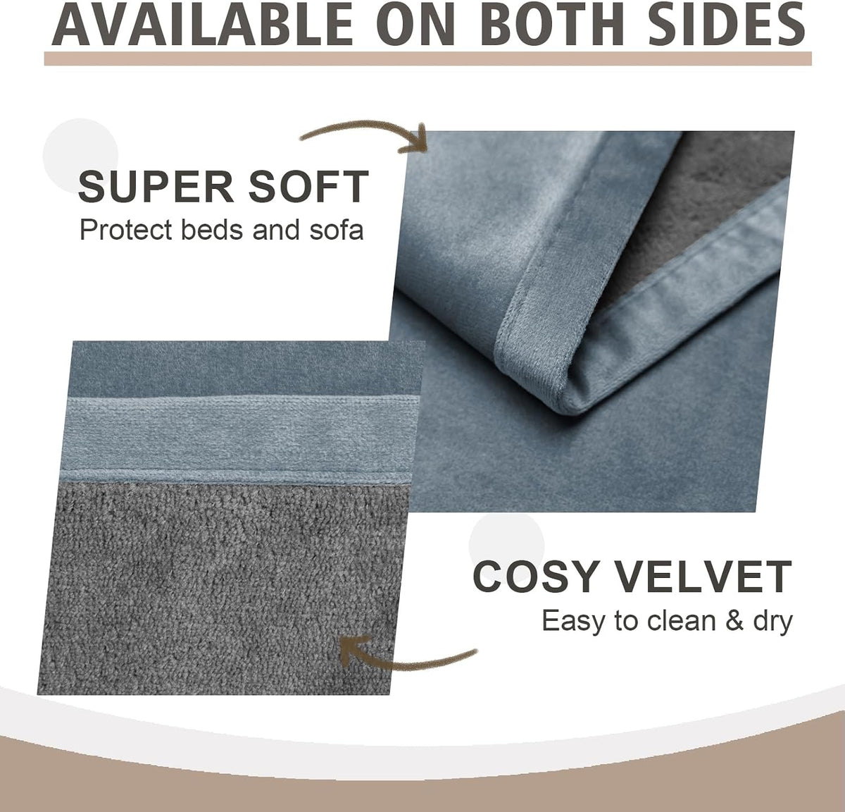 Ameritex Pet Bed Blanket Reversible 100% Waterproof Velvet Super Soft - 82x102 Inches / Blue+darkgrey - image 4