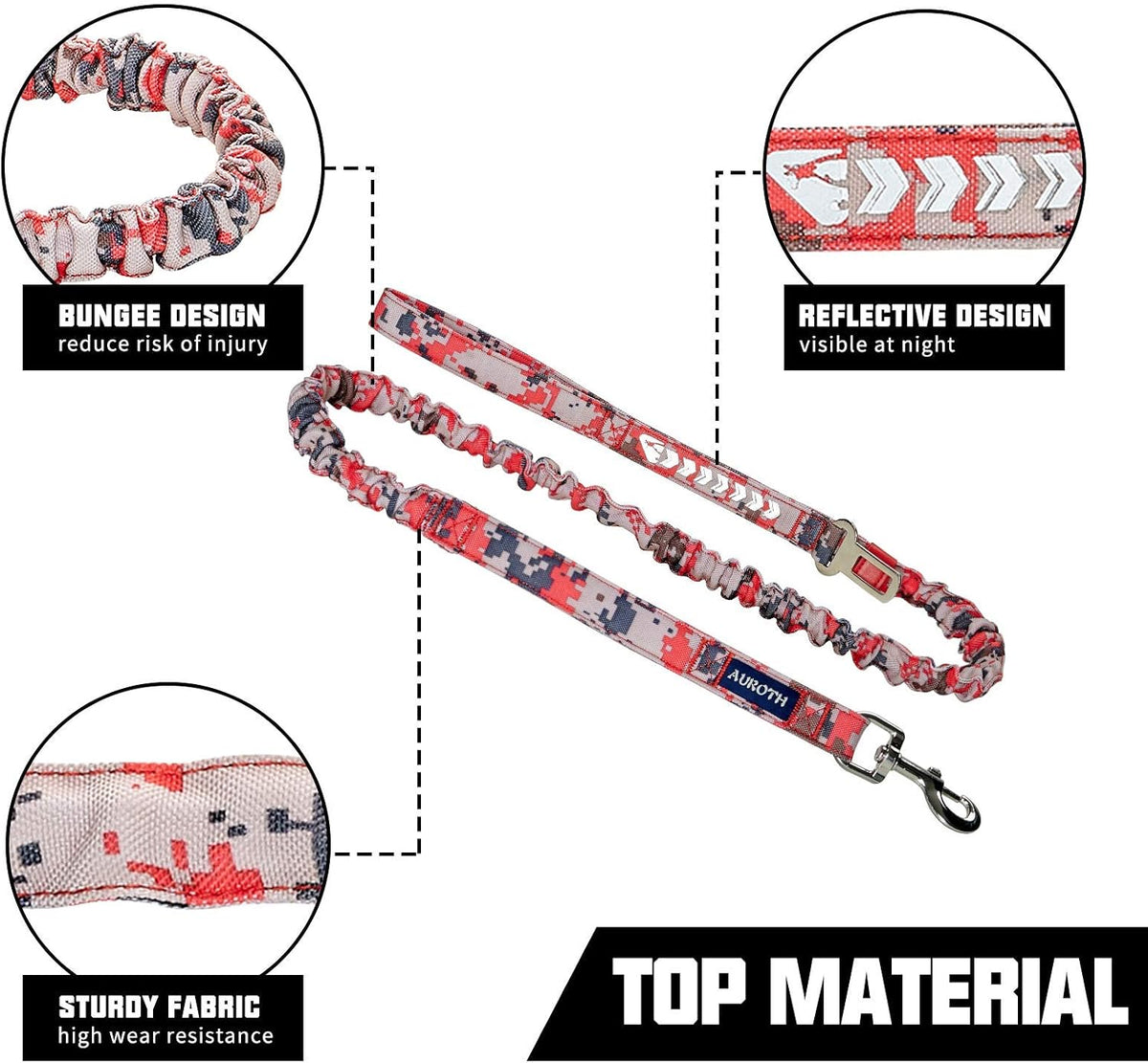AUROTH Bungee Dog Leash for Large Dogs - Red Camo / MAX: 6 FT - image 3