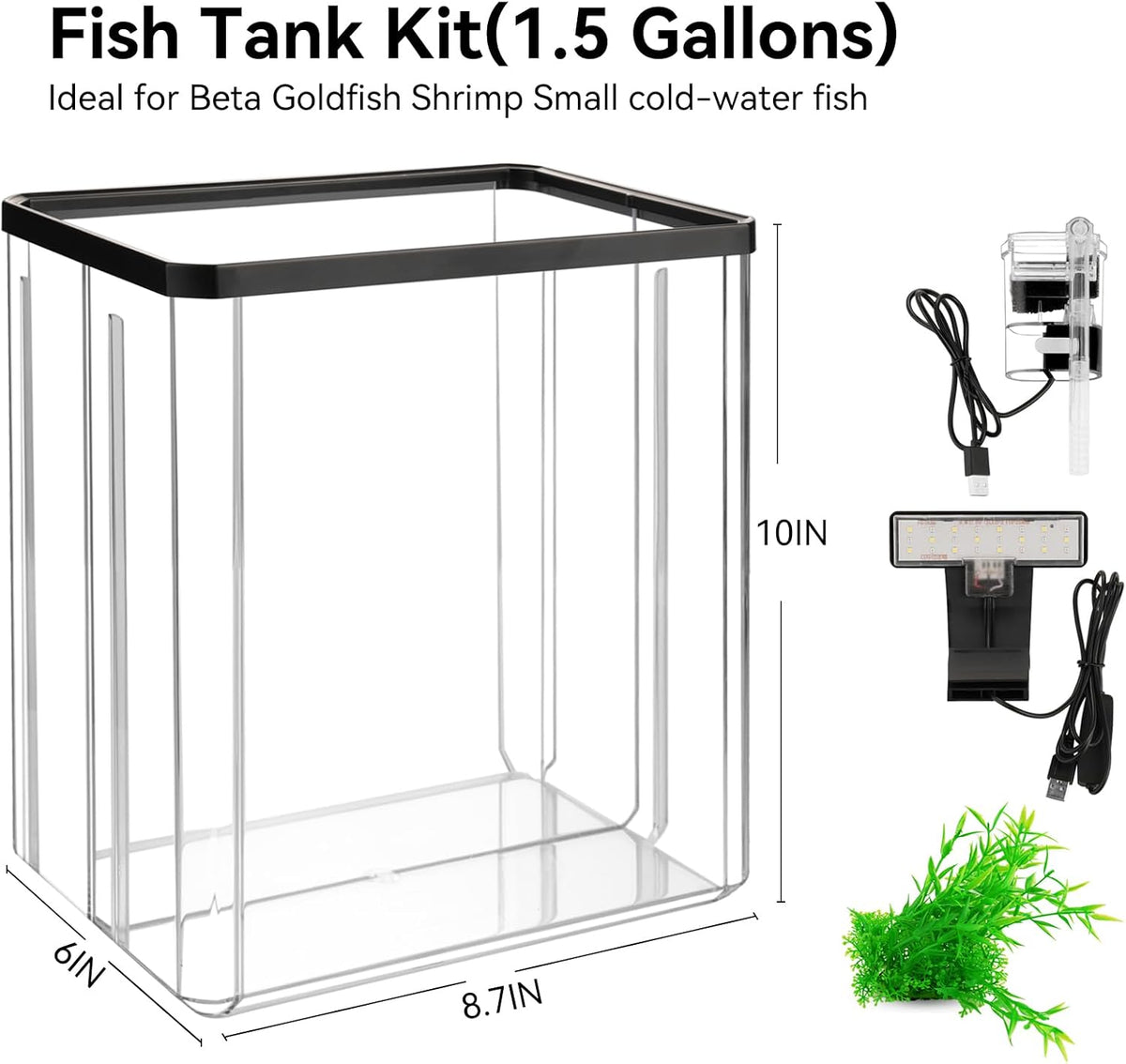 1.5 Gallon Aquarium Starter Kits - Tall fish tank - image 3