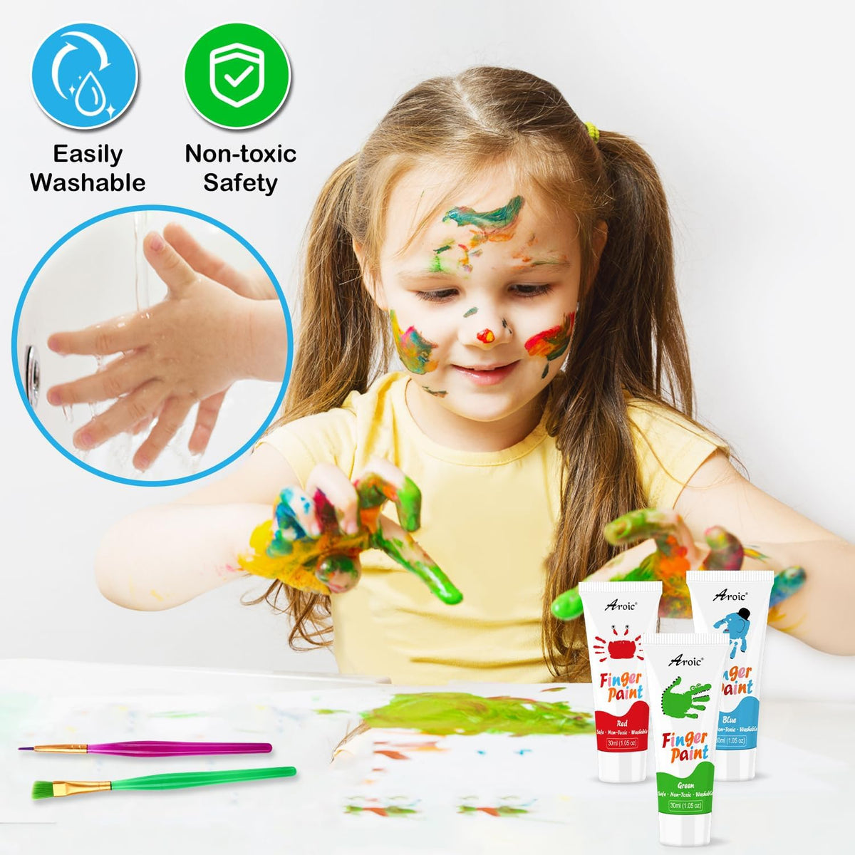 AROIC 8PCS Washable Finger Paint, Non-Toxic Finger Paints – Fun for Kids & Family - 8 Colors (27 PCS) - image 4