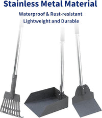 Dog Pooper Scooper Set, Stainless Metal Tray Rake Spade 3 Pack, Long Handle Pet Waste Scooper for Large Medium Small Dogs, Heavy Duty Poop Scooper for Yard, Grass, Dirt or Gravel