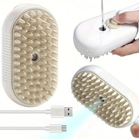 Brown+Essence 3 in 1 Steamy Pet Brush - Spritz Defur Comb for Cats & Dogs Grooming Tool (Brown+Essence)