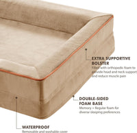 Friends Forever Large Dog Bed Couch - All-Foam Bolster Bed / Ally Khaki / Large (35" x 25" x 6.5") - image 2