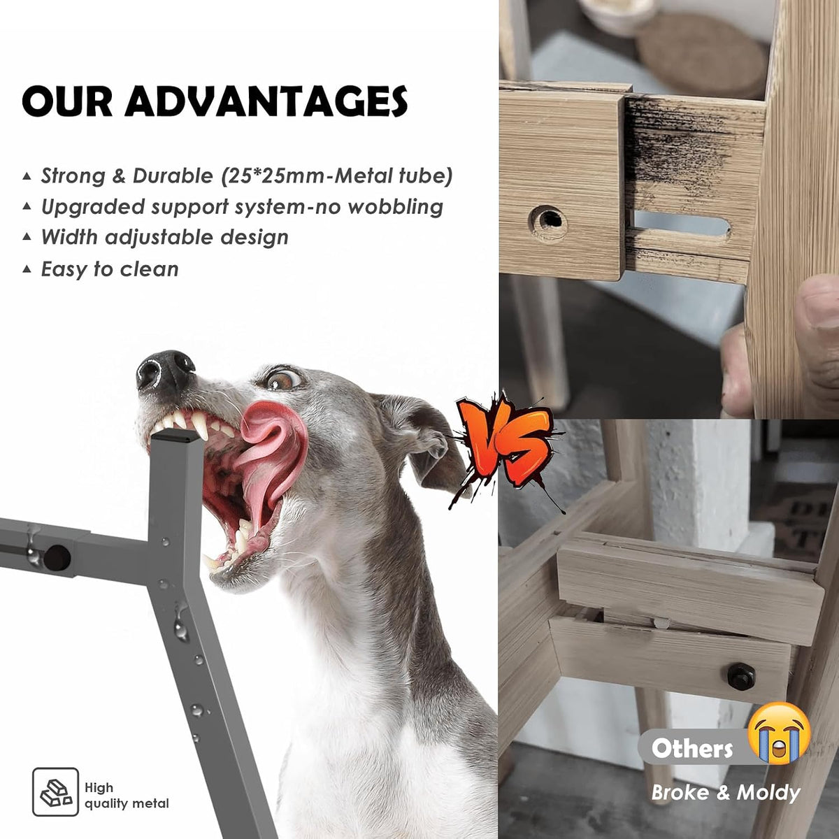 Dog Bowl Stand for Medium & Large Dogs, Adjustable Width 7-10.7" - Height: 11", Width: 7-10.6" / Grey - image 3