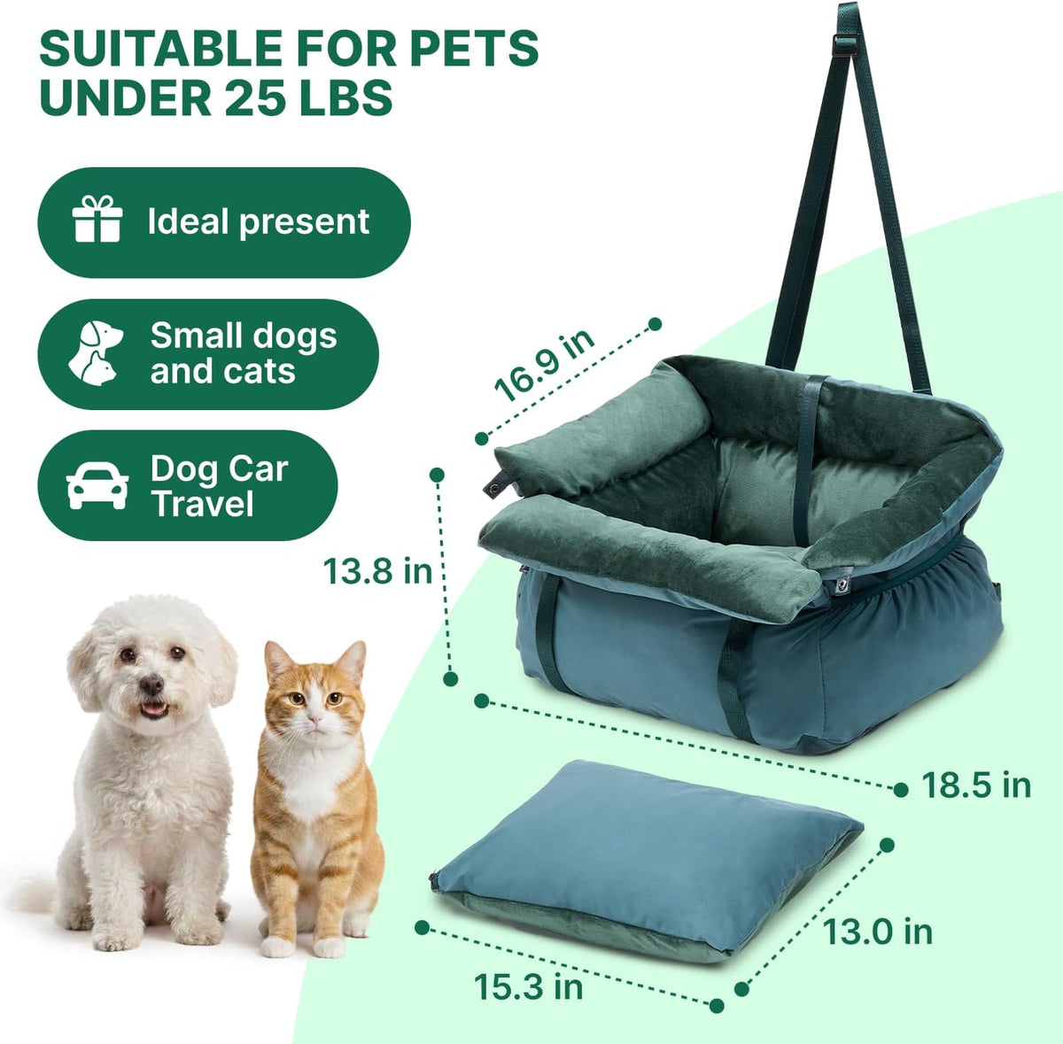 BurgeonNest Dog Car Seat for Small Dogs up to 25 lbs Grey – Essentials for Dogs - Dark Green - image 2