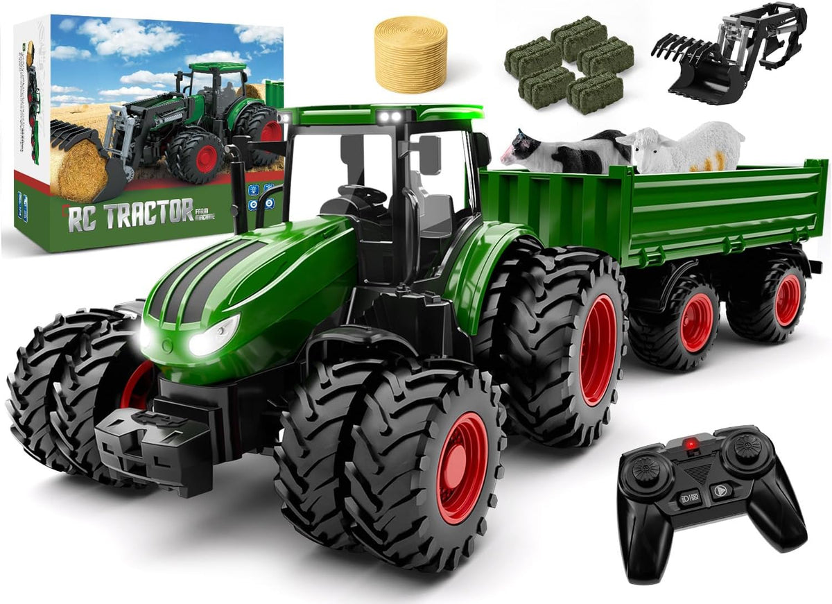 Uarzt Remote Control Tractor Toy with Trailer - Green
