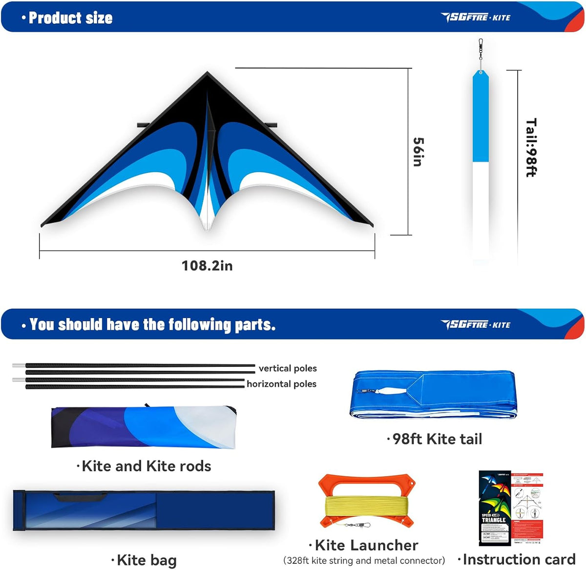 SGftre Delta Kite for Kids & Adults，Extremely Easy to Fly - Blue-2 - image 3