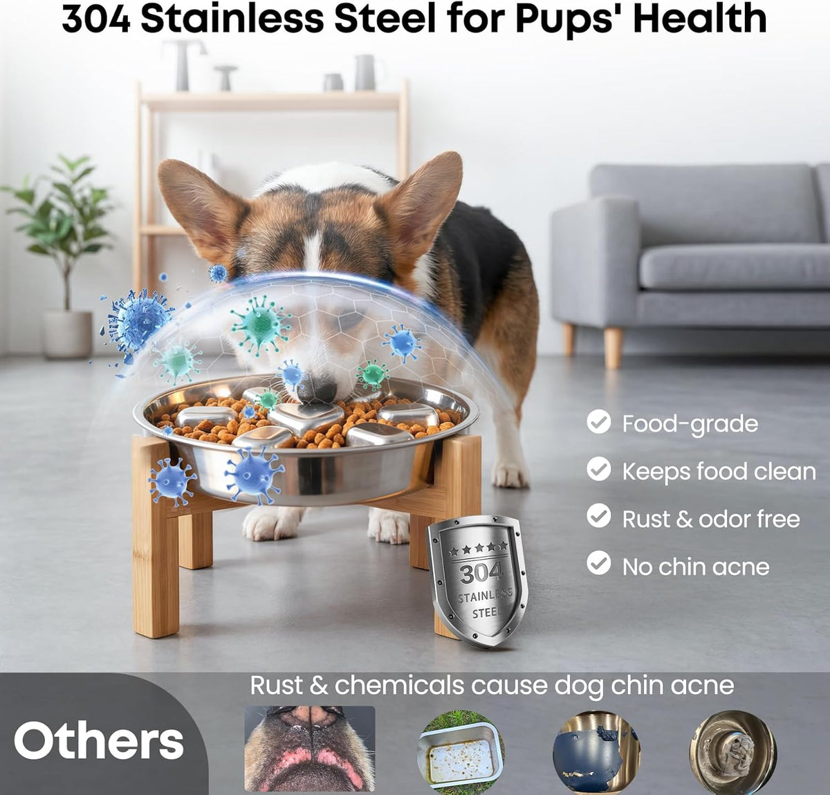 seredremor elevated 2 cup stainless steel slow feeder dog bowl on bamboo stand - view 4