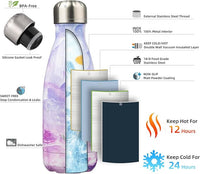 Insulated Water Bottles,12 oz Double Wall Stainless Steel Vacumm Metal Flask for Sports Travel,Marble Dawn