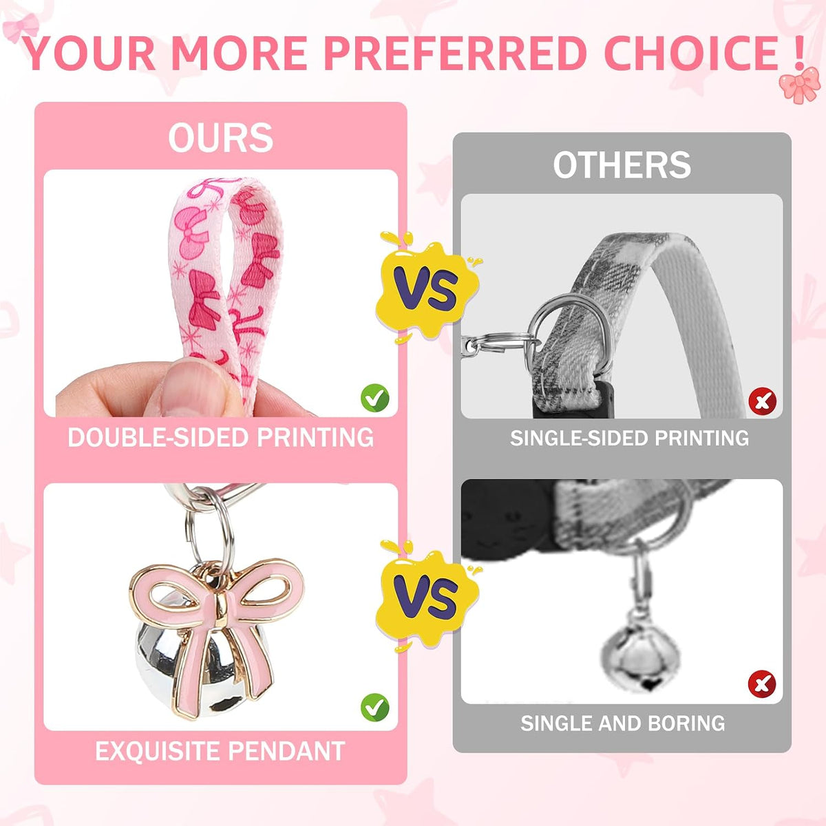 Breakaway Cat Collars with Bell - Pink Bow & Plaid & Heart - image 4