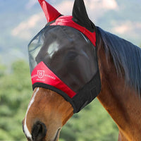 Harrison Howard Pro Luminous Horse Fly Mask Standard with Ears UV Protection for Horse Scarlet Red/Black XL Extra Full Size