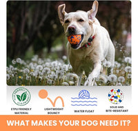 Tough Dog Toys for Aggressive Chewers & Teething Puppies, Bouncy Balls for Medium Dogs, Durable Pet Toys, Floating Dog Balls for Water Play (Orange-Blue-Set)