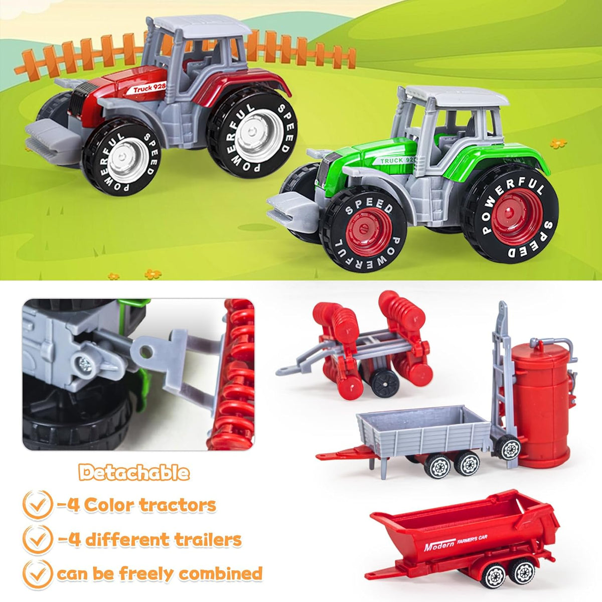 Tcvents 6-piece set of yellow diecast mini construction trucks including excavator and dump truck - view 11