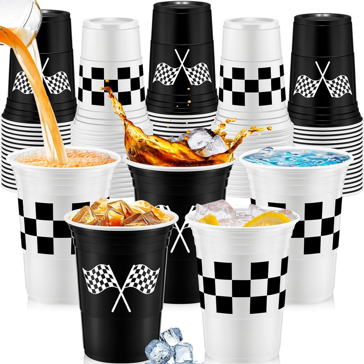 Norme 48 Pcs Checkered Flag Plastic Cups - Checkered Flag