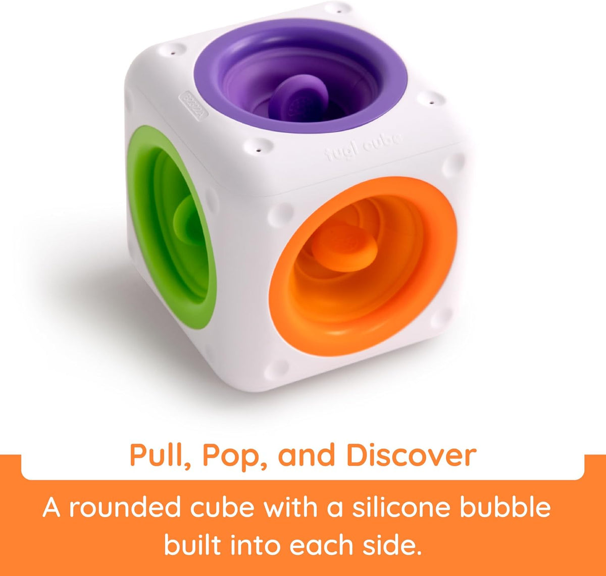 Fat Brain Toys Tugl Cube handheld silicone popping fidget toy with pull and push bubbles - view 2
