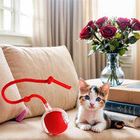Electric Cat Toy - Automatic Rolling cat Toy with Motion sensors, Designed for Indoor Cats, Suitable for Solo Play (USB Rechargeable) (Red)