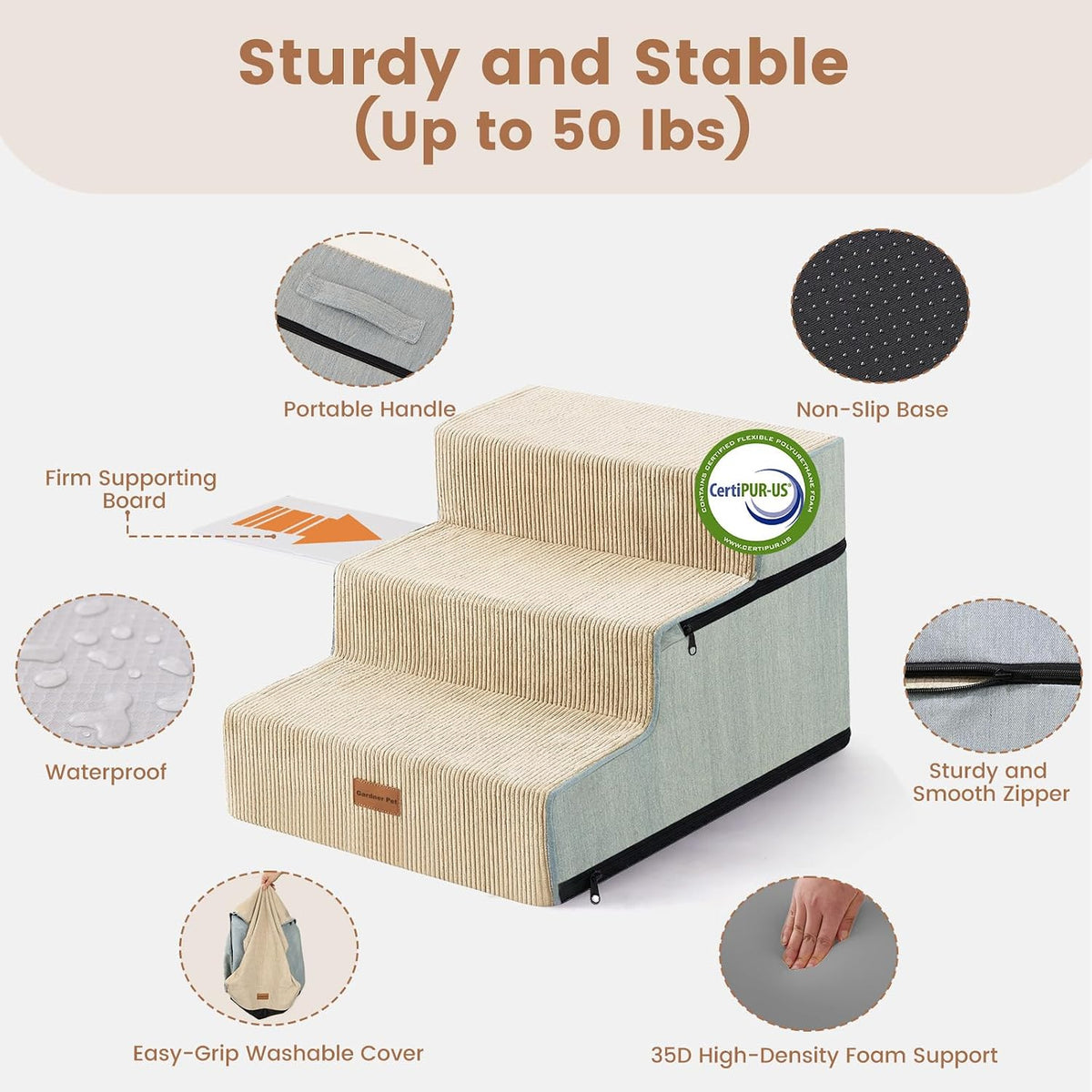 Gardner Pet Dog Stairs for Small Dogs 14" H - Beige / 3.0 / 18"x22"x14"Extra Wide - image 3