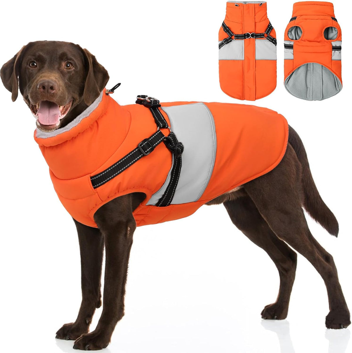 Dog Jacket Large Dog Coat with Harness Built in – Essentials for Dogs - Orange / XX-Large