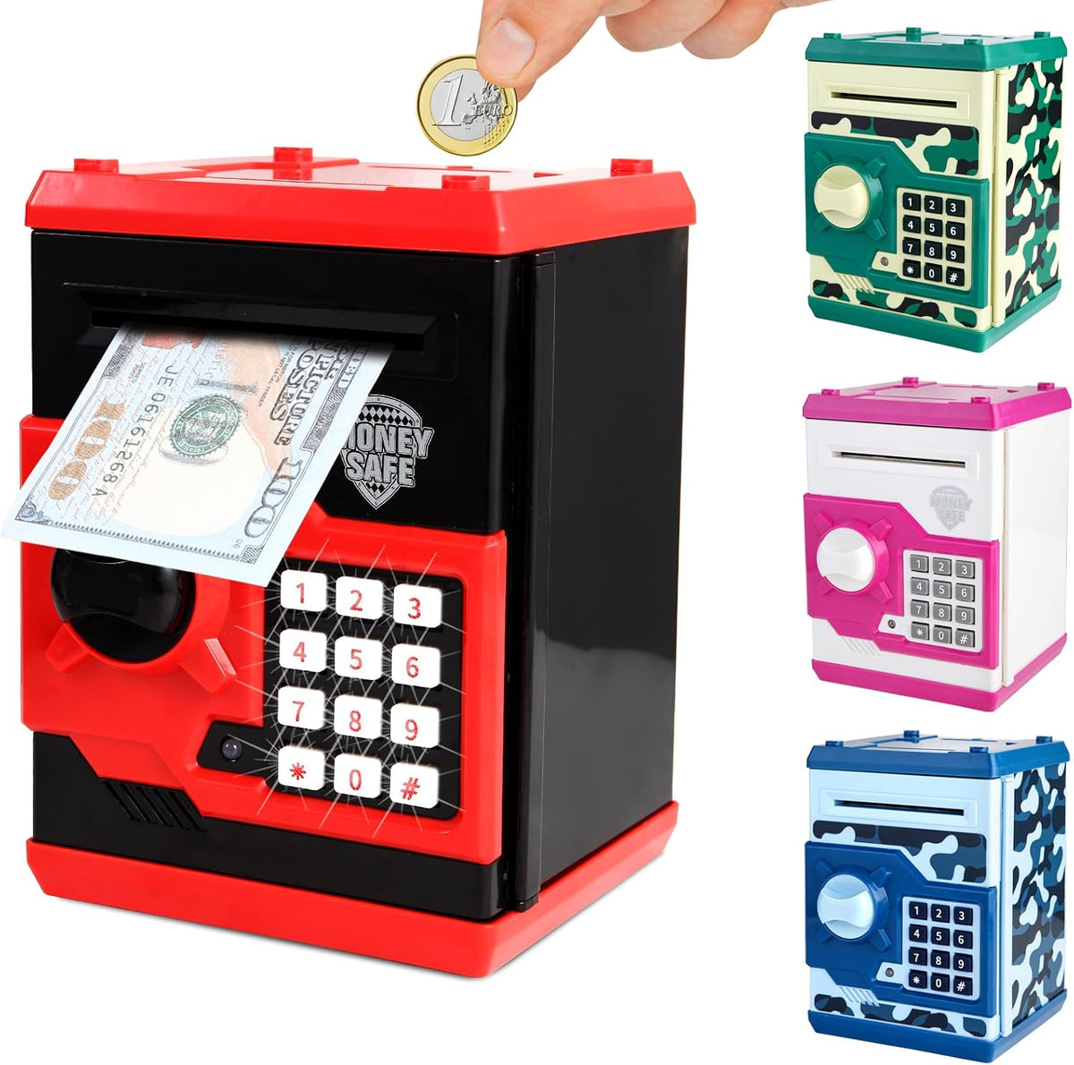 Pup Go ATM Piggy Bank for Kids, Password Electronic Kids Safe - Red