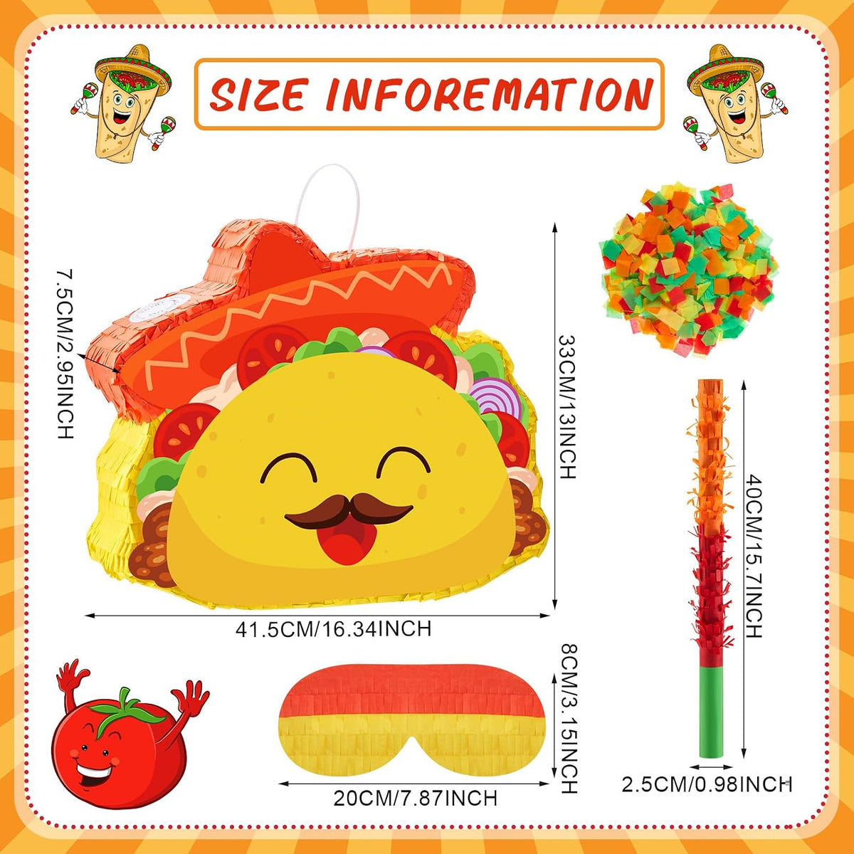 Lewtemi 17.3 inch red chili pepper pinata set with blindfold, pinata stick and confetti - view 20