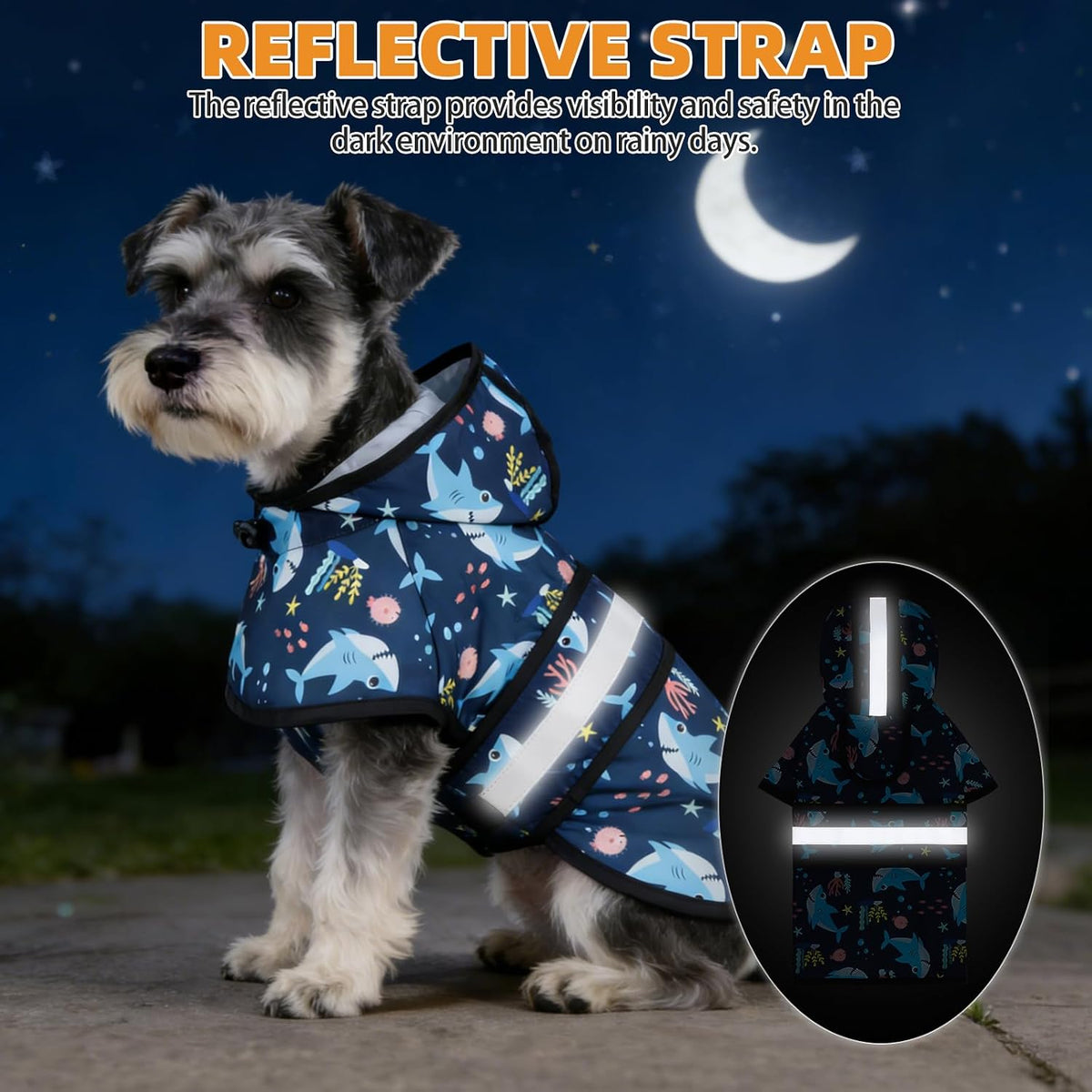 Dog Raincoat Hooded Slicker Poncho with Leash Hole - S:10-15lbs / Blue Shark - image 4