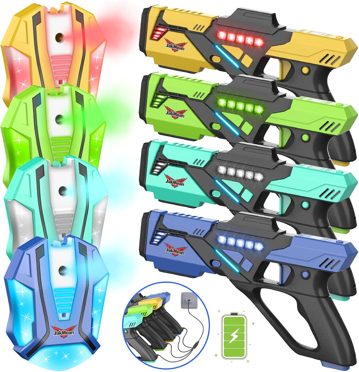 Rechargeable Laser Tag Set with Vests - 4 Black / 4
