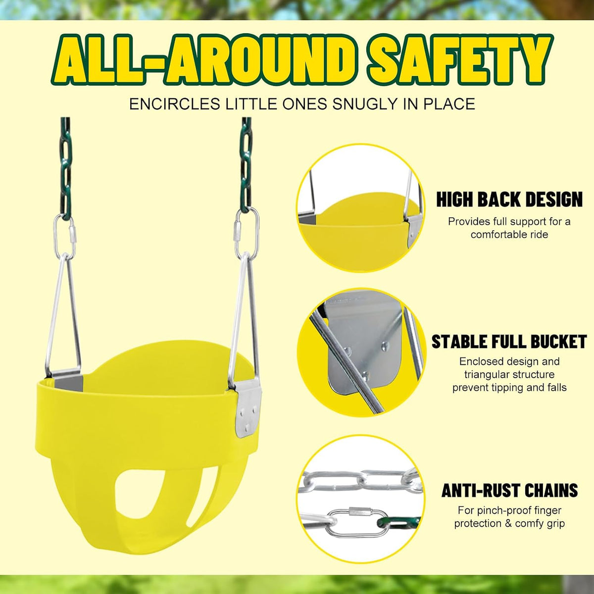 Perantlb toddler swing set with high back bucket seat and swing seat hanging from a tree - view 19