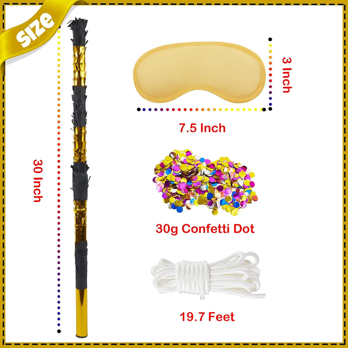 PCFING 30 inch rainbow piñata stick kit with blindfold and rope - view 19
