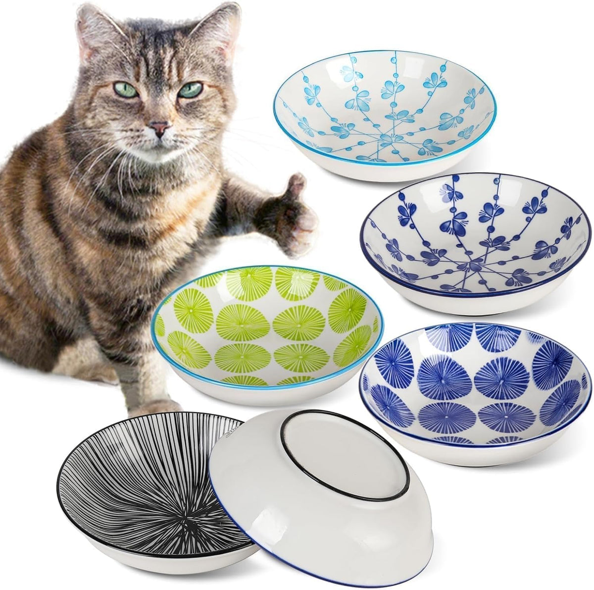 Ceramic Cat Food Bowls, Water - Classic Color