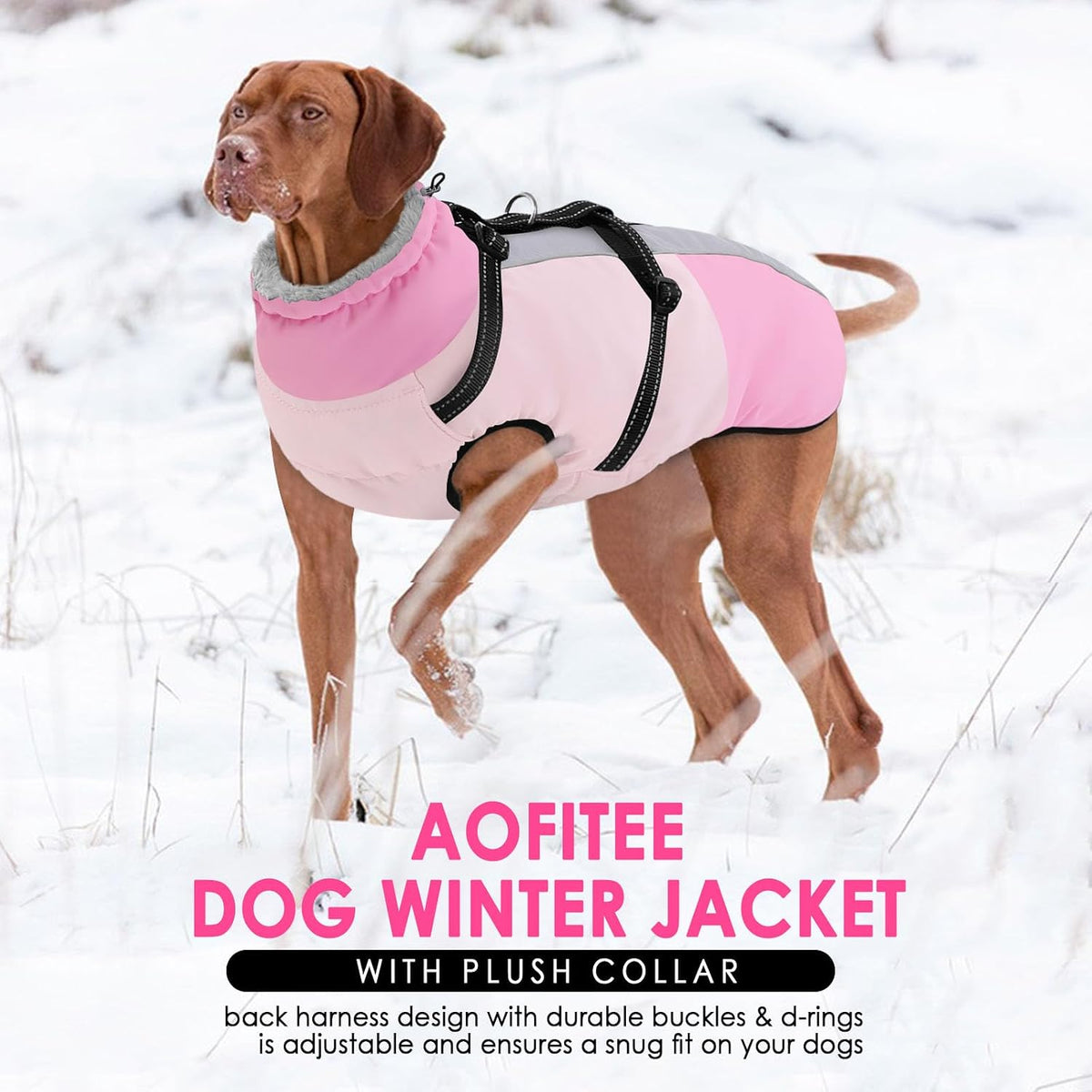 Large Dog Coat Waterproof Dog Winter Jacket with Harness TurquoiseL – Essentials for Dogs - Pink / Large - image 2