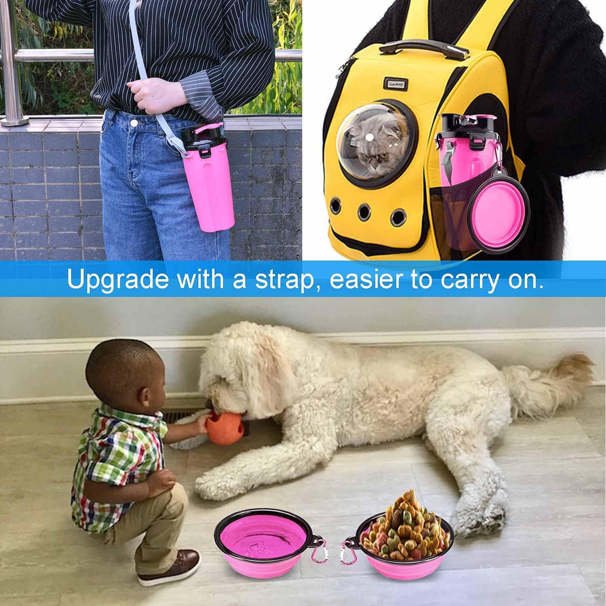 Dog Travel Water Bottle Collapsible Bowls - Pink - image 2